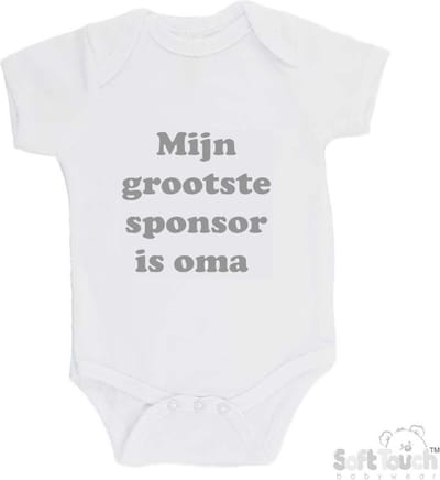 100% katoenen Romper "Mijn grootste sponsor is oma" Unisex Katoen Wit/grijs Maat 62/68