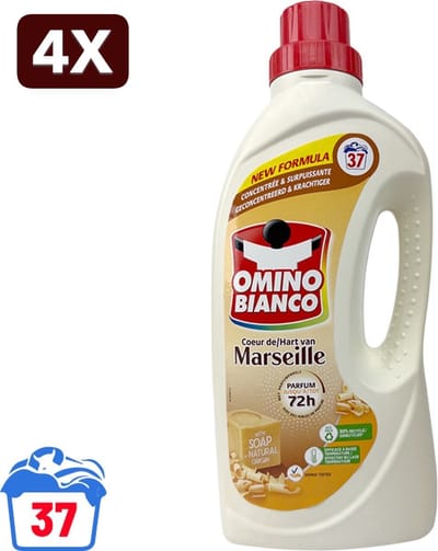 4 x Omino Bianco - Marseille - Wasmiddel - Natuurlijke Zeep - Witte & Gekleurde Was - 37 Wasbeurten