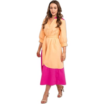 Colorblock Midi Shirt Dress Model BY14884700947RO Wo - Orange