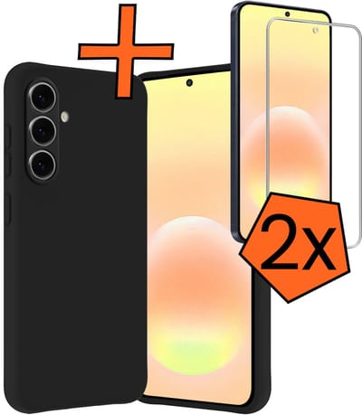 Hoes - Met 2x Screenprotector - Geschikt voor Samsung Galaxy A57 - Sterk & Shockproof - Back Cover - Siliconen Case - Telefoon Hoes - Zwart