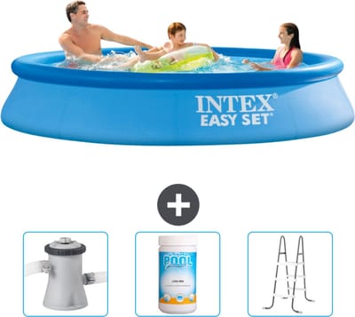 Intex Rond Opblaasbaar Easy Set Zwembad - 305 x 61 cm - Blauw - Inclusief Zwembadfilterpomp - Chloor - Ladder