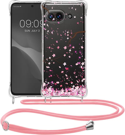 kwmobile telefoonhoesje geschikt voor Google Pixel 9a - Hoesje met telefoonkoord - Back cover voor smartphone - Case in poederroze / donkerbruin / transparant