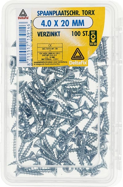 Deltafix spaanplaatschroef platkop / torx / met nibs / type 17 snijpunt verzinkt 4.0 x 20 mm 100 st.