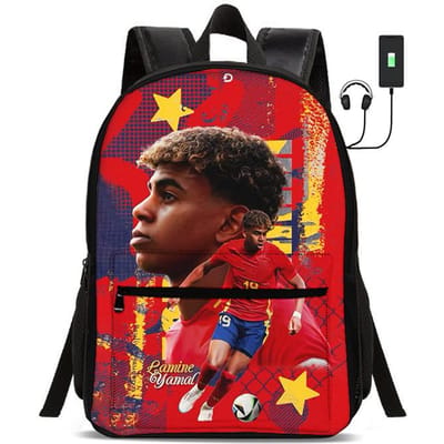 Kinderschooltassen voor Student Rugzak L-Lamin Yamal Sport Boekentas Kinderen Cadeau Voetbalster Rugzak met USB-interface Tas
