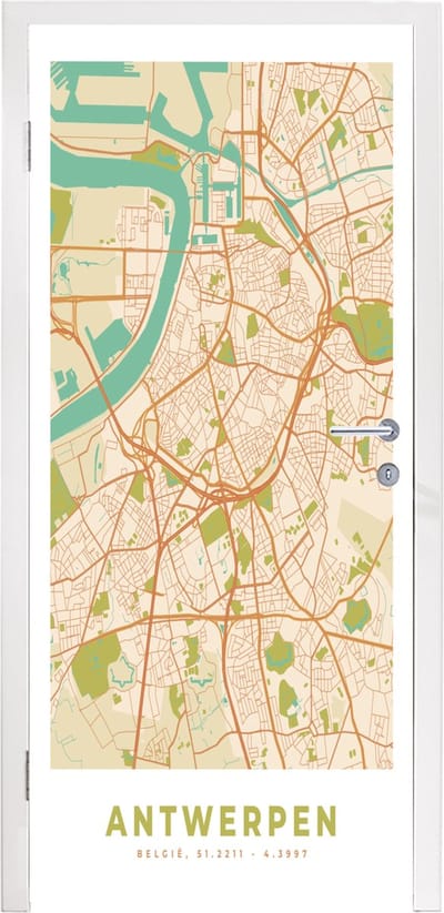 Deursticker Antwerpen - Kaart - Stadskaart - Vintage - Plattegrond - 95x235 cm - Deurposter