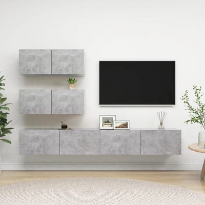 vidaXL - 4-delige - Tv-meubelset - bewerkt - hout - betongrijs