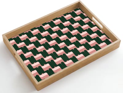 Dienblad hout 50x35 cm - Schootdienblad - Vlechtpatroon - Groen - Roze - Geometrisch - Borrelplank rechthoek - Plateau dienbladen