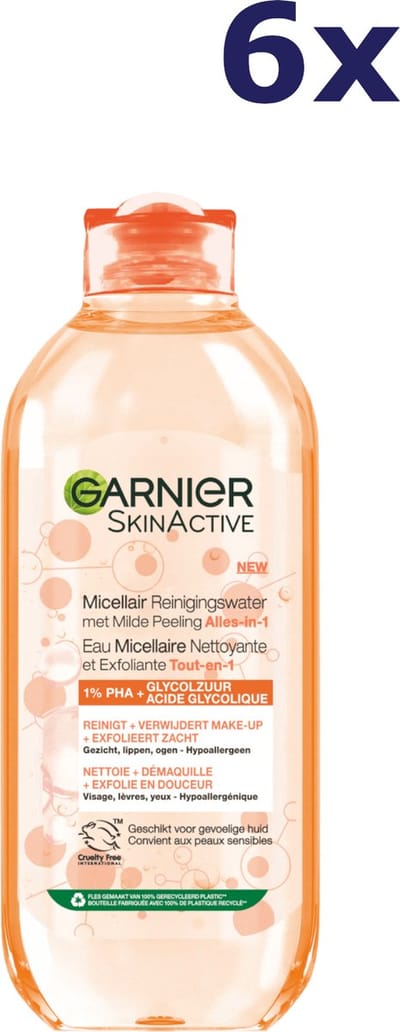 Garnier SkinActive Micellair Reinigingswater met Milde Peeling Alles-in-1 - 6 x 400 ml - Voordeelverpakking