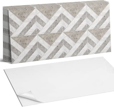 Coloray Plaktegels - Geometrisch patroon in tegels Wandtegel Zelfklevend - 60 cm x 30 cm - Grijs Plaktegels - 6 stuks - Rechthoek PVC Tegels - Plaktegels Keuken - Zelfklevende Vloertegels Badkamer - Vinyltegels Vloer Zelfklevend - Portugese Tegels