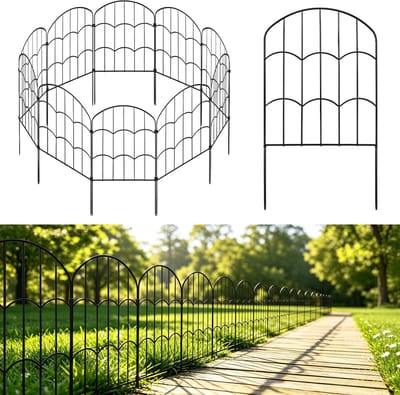 Lemonmax Tuinhek 10-delig - Metalen Sierhek en Insteekhek 33x61 cm - Borderhek voor Bloemperk Gazon Tuinpad - Zwart