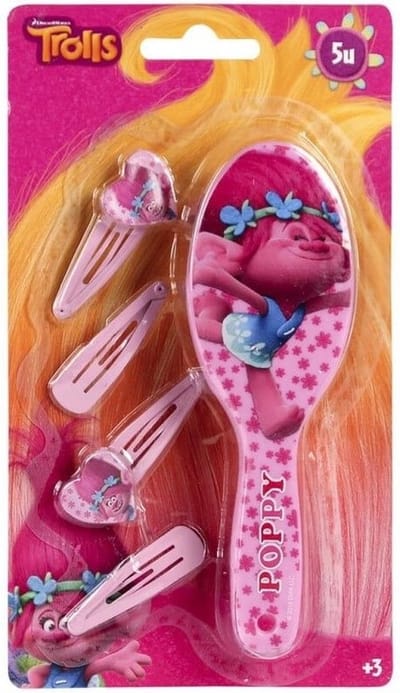 Trolls Haaraccessoires Borstel en Clips - Meisje - Geschenk- Girl- Cado- Fille