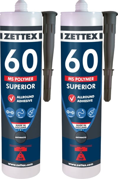 Zettex MS 60 Polymeerkit Superior - Montagekit – Lijmkit – Afdichtkit - Binnen & Buiten - 2x290ml - Antraciet