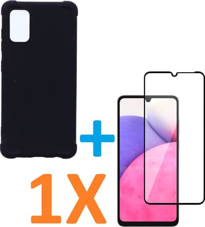 Anti-Shock silicone hoesje zwart met 1 Pack Full Tempered glas Screen Protector Geschikt voor: Samsung Galaxy A33 5G