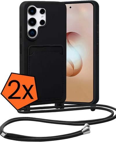 Hoesje Geschikt voor Samsung S26 Ultra Hoes Met Telefoonketting - Backcover Geschikt voor Samsung Galaxy S26 Ultra Case Met Koord - Zwart - 2 PACK