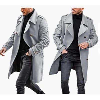 Wollen herenjassen, Nieuwe warme en verdikte jassen voor herfst en winter 2XL lichtgrijze kleur