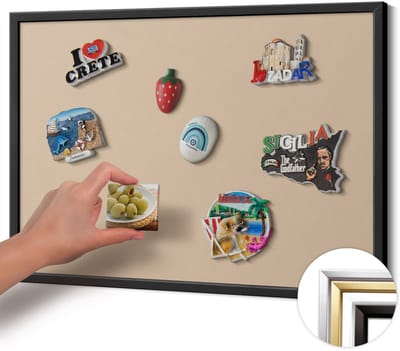Wallfluent - Beige Magneetbord in Effen Kleuren - 60 cm x 40 cm - Magneetbord met Zwarte Frame - Beige kleur - Design Magneetbord met Frame - Memobord voor Keuken - Magnetisch Bord Muurbevestiging