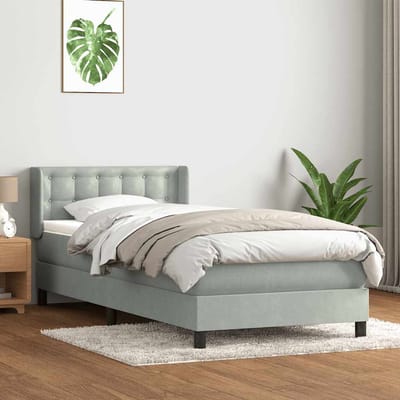 vidaXL - Boxspring - met - matras - fluweel - lichtgrijs - 80x220 - cm