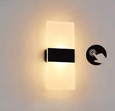 Oplaadbaar Dimbaar LED Wandlamp Binnen - Zonder Boren & Stroom - Touch Control - Op Accu - Binnen Woonkamer Leeslamp Hotel Lamp, Nachtlamp - Muur Decoratie Verlichting - Zwart Rechthoek