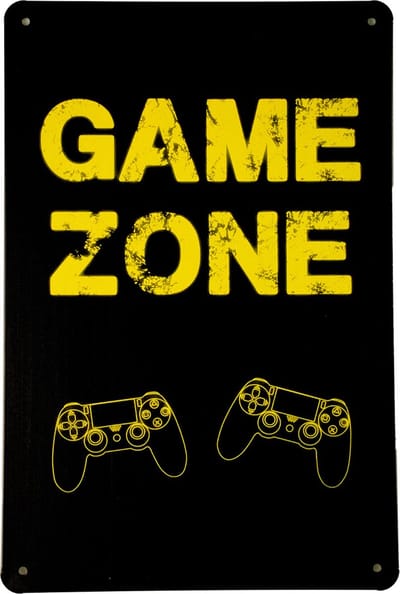 Game zone - Metalen wandbord - Gaming - Metalen borden - Game decoratie - Tekstbord - Game room - Wandborden - Gaming decoratie
