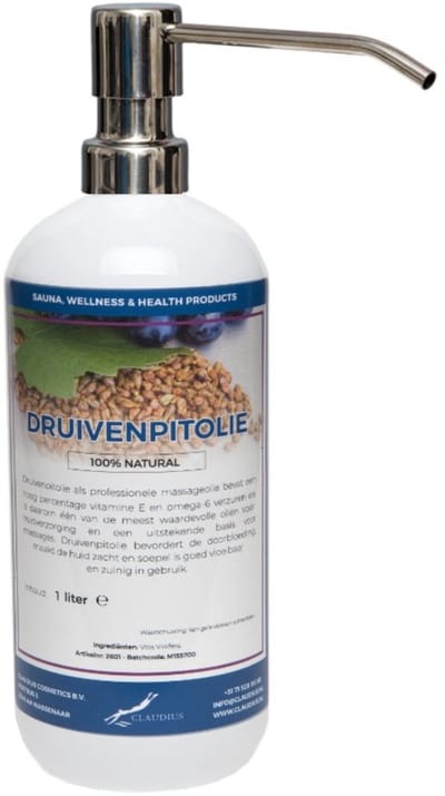 Druivenpitolie 1 liter met zilveren pomp - 100% natuurlijk - biologisch en koud geperst