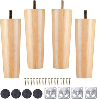 MK Stoer -Sofa reservepoten - meubelpoten - houten tafelpoten - houtkleur eiken - verpakking van 4 - met schroeven en viltglijders - geschikt voor stoelen en bank - 12 cm - rood.