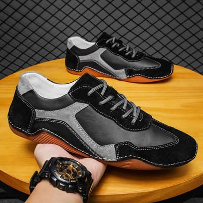 Tendance Cuir de Vache Homme Plat Bureau Affaires Robe Fait Main Chaussures de Marche Conduite Homme Chaussures Classiques Homme Chaussures Pois 8 gray