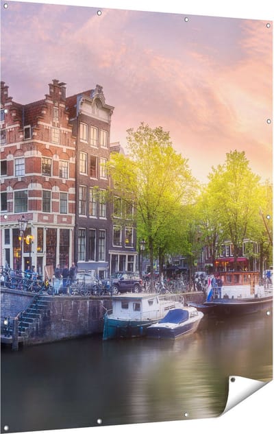 Gards Tuinposter Amsterdamse Grachten - 120x160 cm - Tuindoek - Tuindecoratie - Wanddecoratie buiten - Tuinschilderij