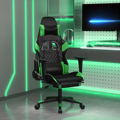 vidaXL - Massage - gamestoel - met - voetensteun - kunstleer - zwart - en - groen