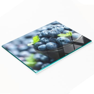 Keuken serveerplank van gehard glas met bosbessenmotief, 80x52 cm