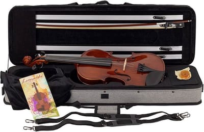 Leonardo LV-2012 viool set 1/2, massief, ebbenhouten fittings, Europees gevlamd esdoorn, incl. koffer en strijkstok