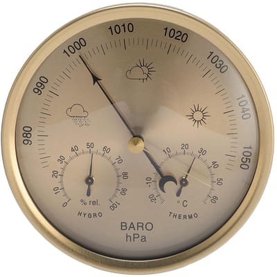 Weerstation Analoog - Barometer Thermometer - Binnen Buiten - 3 in 1 Functie - 13 cm Wijzerplaat - Zilverkleurig