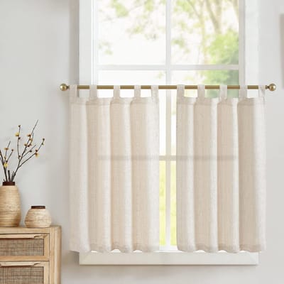 Beige Halftransparante Bistrogordijnen Set van 2 - 70x90 cm