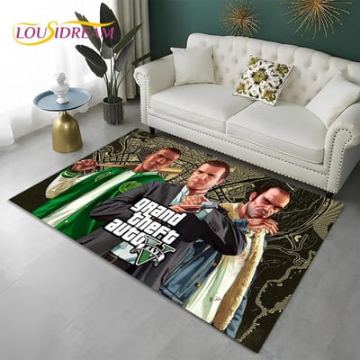 Grand Theft Auto Games 3D GTA Gamer Tapijt Vloerkleed voor Thuis Woonkamer Slaapkamer Bank Deurmat Decor, Kindergebied Vloerkleed Antislip Vloermat 60*90cm