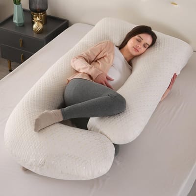 Unyqoos® Comfortabel J-vormig lichaamskussen voor ondersteuning tijdens zwangerschap en slaap