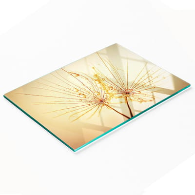 Decoratieve snijplank van gehard glas met paardenbloemmotief, 80x52 cm