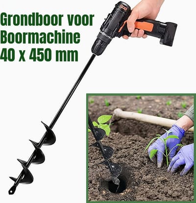 Allernieuwste.nl® Grondboor voor Boormachine Staal ø40 mm x 45 cm Bollenboor Bollenpoter Grond Boor Slangenboor - Staal 40 x 450 mm %%