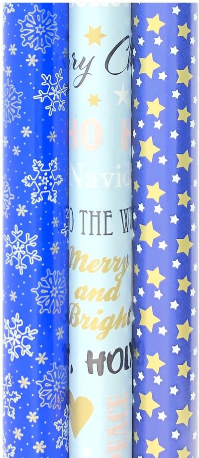 STAR and SNOWFLAKES cadeaupapier - Kerstpapier inpakpapier voor Kerst - 3 meter x 70 cm - 6 rollen