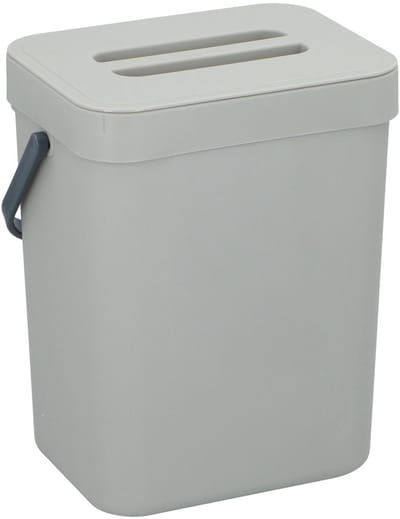 Gft afvalbakje voor aanrecht of aan keuken kastje - 5L - grijs - afsluitbaar - 24 x 19 x 14 cm - compostbakje