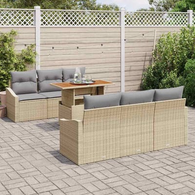 vidaXL Tuinbank Set met kussen met kussen 7 pcs Beige en Grijs
