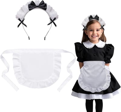 Multifunctionele Kinderschort voor Koken met Taille Plissé en Hoofdband - Retro Witte Schort voor Keuken en Verkleedfeest voor Meisjes van 7-10 Jaar