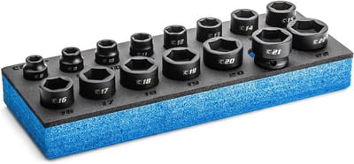 Set Doppelde Sleuteldoppen Kort Met Slagvastheid - 3/8" Aandrijving - Metrisch 8 t/m 22 mm - 15-Delig