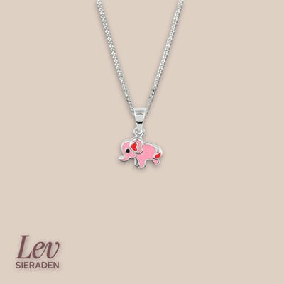 Lev Sieraden - Ketting - Gourmette Collier met Olifant - Zilver - 1.4 mm 36 + 4 cm - Gerhodineerd zilver - Kinder Collier