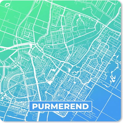Muismat 20x20 cm - Mousepad Stadskaart - Purmerend - Blauw - Groen - Muismatten