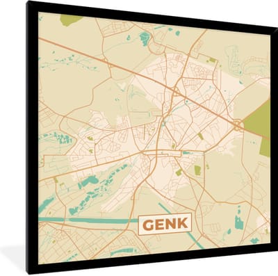 Fotolijst incl. Poster - België - Kaart - Genk - Stadskaart - Plattegrond - 40x40 cm - Posterlijst