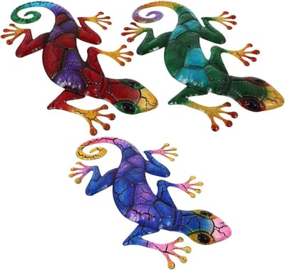 Decoratieve Lizard Beelden voor Tuin en Muur - 3 Stuks Reptiel Sculpturen voor Binnen en Buiten, Unieke Tuinaccessoires en Wanddecoratie