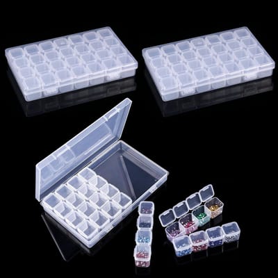 Dailygoods- Opbergdoos voor Diamantschilderen - 3 Stuks - 28 Mini-vakken - Opbergdoos met Stickers - Doe-het-zelf Kunsthandwerk - Perfect voor Organisatie - Opbergbox