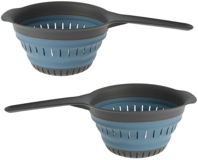 Excellent Houseware opvouwbaar keuken vergiet - 2x - zwart/blauw - 37 x 19 cm - afgieten