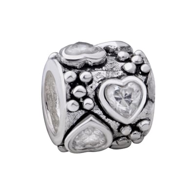 Quiges - 925 - Zilveren - Bedels -Sterling zilver - Beads - Zirkonia Hartjes Kraal Charm - Geschikt – voor - alle bekende merken - Armband Z313