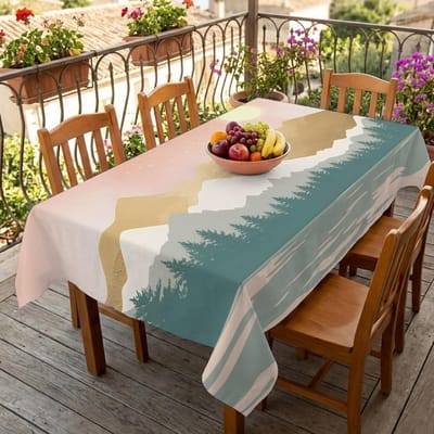 Waterverf Bergmeer Waterdichte Rechthoekige Tafelkleed Mid-Century Modern Zonsondergang Tafelhoes voor Diner Keuken Bruiloft Feest 90x140cm
