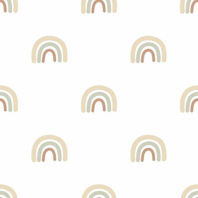 Behang - Kinderkamer – Regenbogen– Lichtgeel – Mintgroen – Bruin - Babykamer - Kinderbehang – 0,53 x 10,05 M